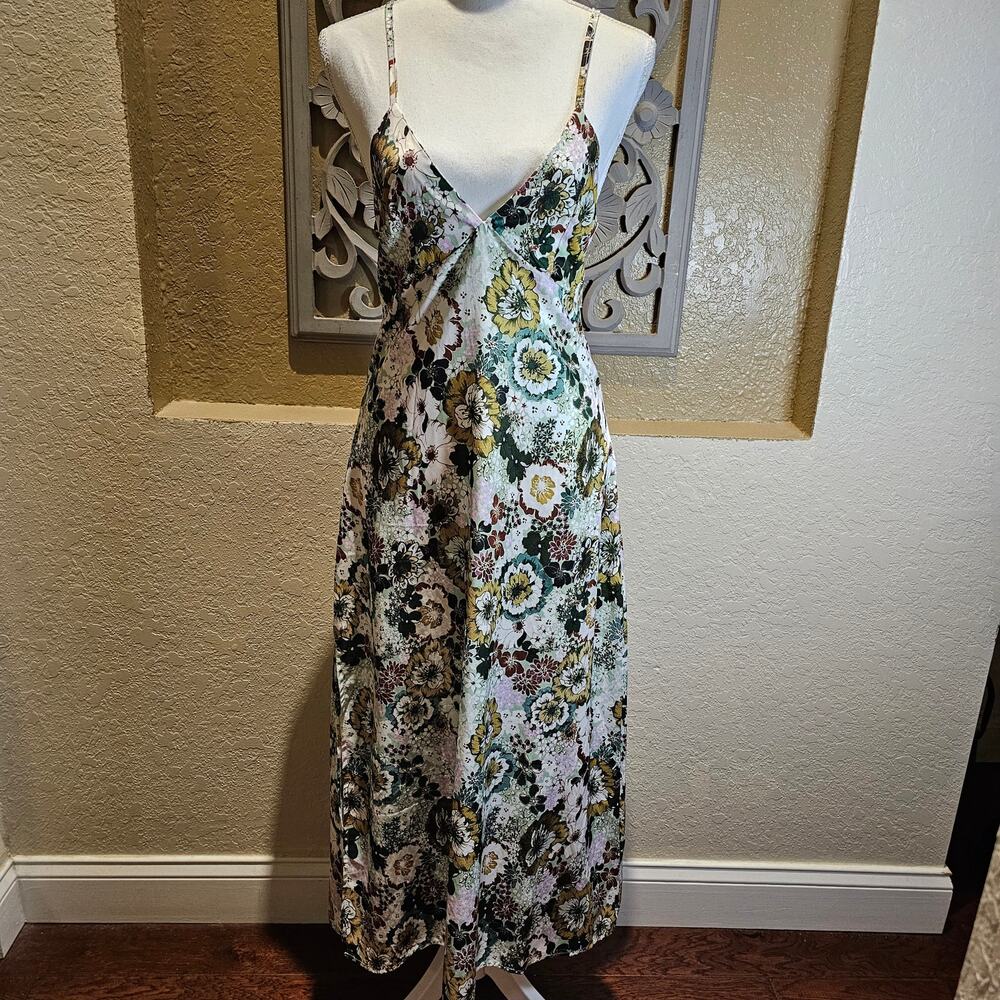 Commense Size S Floral Open Back Tie Maxi Dress Cottagecore Romantic Coquette - Picture 3 of 10
